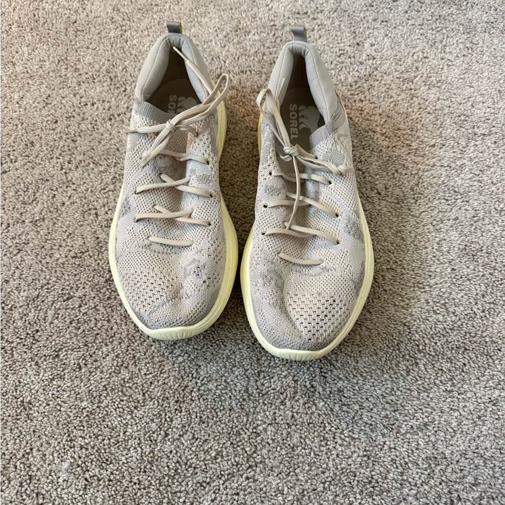 Sorel Knit Lace-Up Sneakers in Beige with Pale Yellow Sole